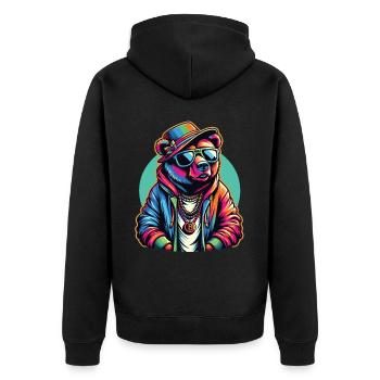 Ours, Ours, Tête D’ours, Ours, Ours Brun, Ours - Veste à capuche bio Premium Unisexe - noir - Dos - Nico (187cm)
