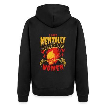 J’aime les femmes mentalement instables Feu de mème ironique - Veste à capuche bio Premium Unisexe - noir - Dos - Nico (187cm)