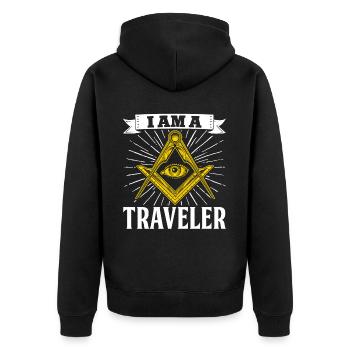 Masonic Freemasonry Fraternal - Unisex Premium Bio Zip Hoodie - Schwarz - Hinten - Nico (187cm)