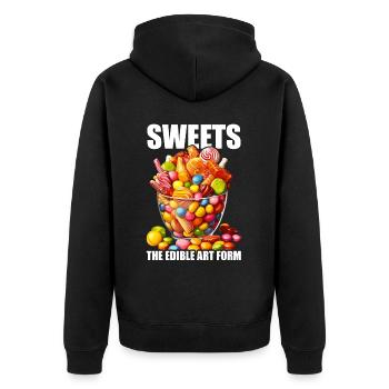 Fabrication de bonbons Fabricant de bonbons Fabrication de bonbons J’aime les bonbons - Veste à capuche bio Premium Unisexe - noir - Dos - Nico (187cm)