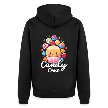 Fabrication de bonbons Fabricant de bonbons Fabrication de bonbons J’aime les bonbons - Veste à capuche bio Premium Unisexe - noir - Dos - Nico (187cm)
