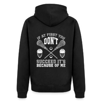 Lacrosse Torhüter Handschuhe Stick Lax Torwart - Unisex Premium Bio Zip Hoodie - Schwarz - Hinten - Nico (187cm)