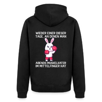 Muskelkater im Mittelfinger Hase Lustiger Spruch - Unisex Premium Bio Zip Hoodie - Schwarz - Hinten - Nico (187cm)
