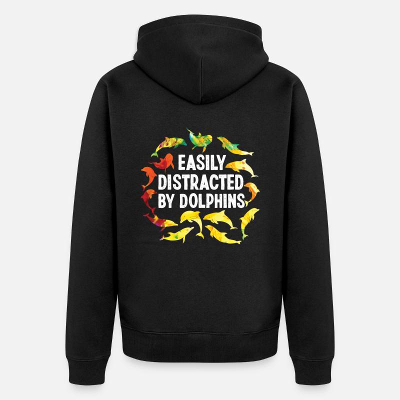 Dolphin Easily Distracted By - Unisex Premium Bio Zip Hoodie - Schwarz