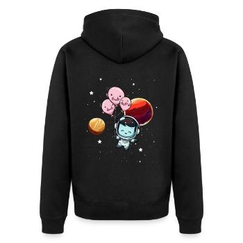 Blobfish Weltraum Astronaut Planeten - Unisex Premium Bio Zip Hoodie - Schwarz - Hinten - Nico (187cm)