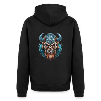 Viking Skull - Unisex Premium Organic Zip Hoodie - black - Back - Nico (187cm)