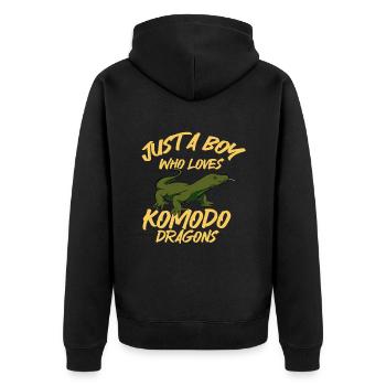 Komodowaran Komodo Liebhaber Geschenk - Unisex Premium Bio Zip Hoodie - Schwarz - Hinten - Nico (187cm)