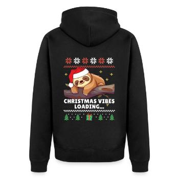 Christmas Vibes Loading - Faultier Ugly Christmas - Unisex Premium Bio Zip Hoodie - Schwarz - Hinten - Nico (187cm)