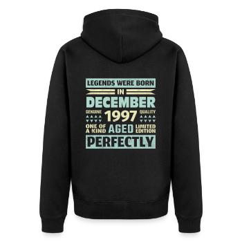26. Geburtstag Dezember Jahrgang 1997 Vintage - Unisex Premium Bio Zip Hoodie - Schwarz - Hinten - Nico (187cm)