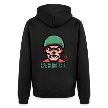 Ein alter Cartoon Opa: Das Leben ist nicht fair - Unisex Premium Bio Zip Hoodie - Schwarz - Hinten - Nico (187cm)