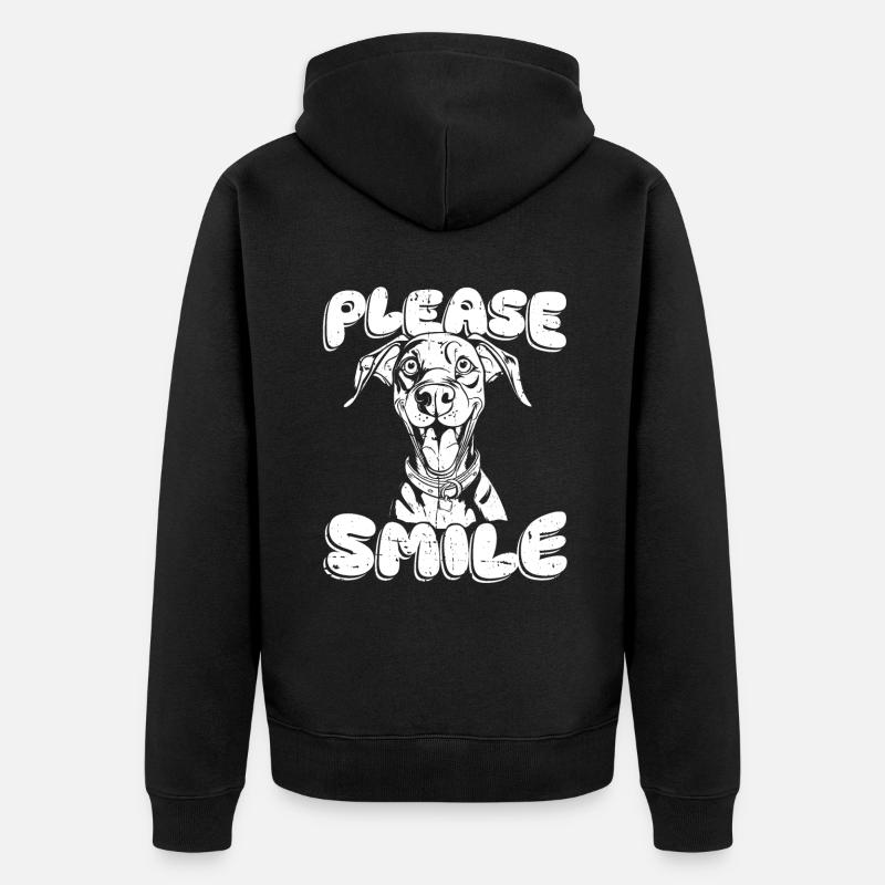 Doberman Drôle Juste Sourire - Veste à capuche bio Premium Unisexe - noir