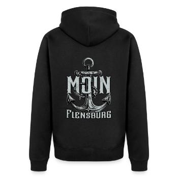 Hello Flensburg - Unisex Premium Organic Zip Hoodie - black - Back - Nico (187cm)