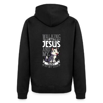 Jesus and Dog - Siberian Husky - Unisex Premium Organic Zip Hoodie - black - Back - Nico (187cm)