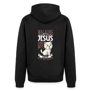 Jesus and Dog - West Highland Terrier - Unisex Premium Organic Zip Hoodie - black - Back - Nico (187cm)