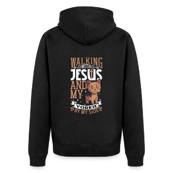 Jesus and Dog - Yorkshire Terrier - Unisex Premium Organic Zip Hoodie - black - Back - Nico (187cm)