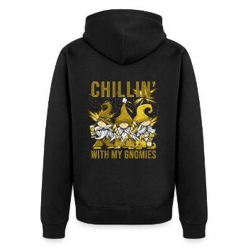 Chillin' With My Gnomies - Unisex Premium Bio Zip Hoodie - Schwarz - Hinten - Nico (187cm)