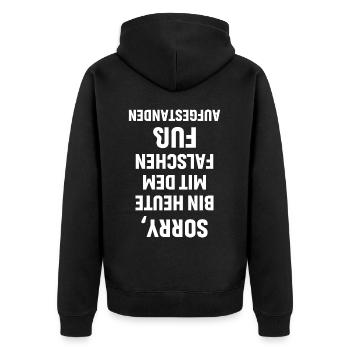 Sorry bin mit dem falschen Fuß aufgestanden - Unisex Premium Bio Zip Hoodie - Schwarz - Hinten - Nico (187cm)