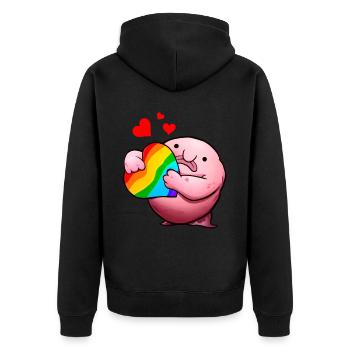 Blobfisch LGBTQ-Stolz Regenbogen - Unisex Premium Bio Zip Hoodie - Schwarz - Hinten - Nico (187cm)