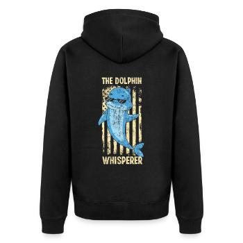 Dolphin American Flag The Dolphin - Unisex Premium Bio Zip Hoodie - Schwarz - Hinten - Nico (187cm)