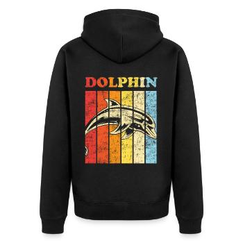 Dolphin Retro Vintage Dolphin - Unisex Premium Bio Zip Hoodie - Schwarz - Hinten - Nico (187cm)