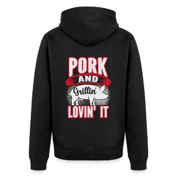 Grill Grillgrill Schweinefleisch - Unisex Premium Bio Zip Hoodie - Schwarz - Hinten - Nico (187cm)