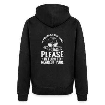 If Found on Land Please return to nearstest Pool - Unisex Premium Bio Zip Hoodie - Schwarz - Hinten - Nico (187cm)