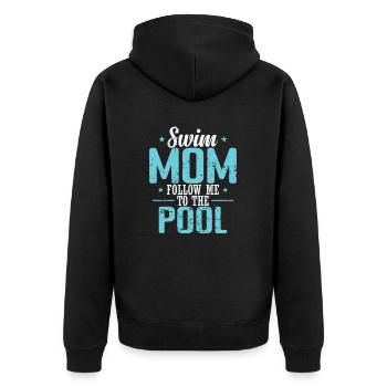 Swim Mom follow me to the Pool Sport - Unisex Premium Bio Zip Hoodie - Schwarz - Hinten - Nico (187cm)