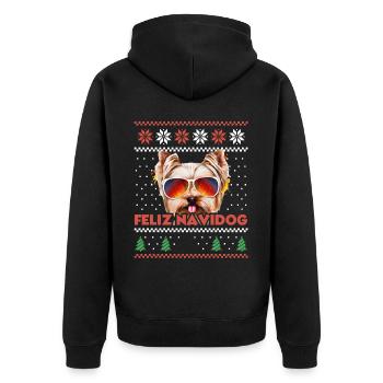 Yorkshire Terrier chien Feliz Navidog Noël moche - Veste à capuche bio Premium Unisexe - noir - Dos - Nico (187cm)