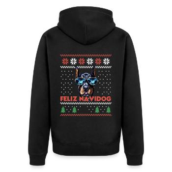 Cool Doberman Chien Feliz Navidog Noël moche - Veste à capuche bio Premium Unisexe - noir - Dos - Nico (187cm)
