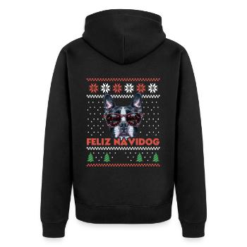 Boston Terrier Chien Feliz Navidog Noël moche - Veste à capuche bio Premium Unisexe - noir - Dos - Nico (187cm)