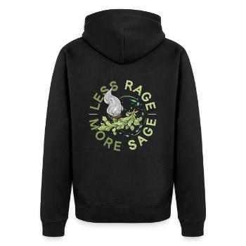 Wohnung Ausräuchern Less Rage More Sage - Unisex Premium Bio Zip Hoodie - Schwarz - Hinten - Nico (187cm)