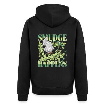 Smudging Ausräuchern Smudge Happens - Unisex Premium Bio Zip Hoodie - Schwarz - Hinten - Nico (187cm)