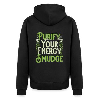 Wohnung Ausräuchern Purify Your Energy Smudge - Unisex Premium Bio Zip Hoodie - Schwarz - Hinten - Nico (187cm)