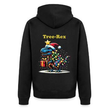TREE REX DINO Weihnachten Ugly Christmas Geschenk - Unisex Premium Bio Zip Hoodie - Schwarz - Hinten - Nico (187cm)