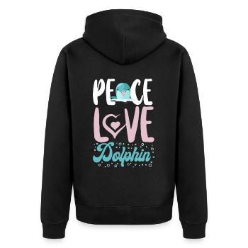 Dolphin Peace Love Dolphin - Unisex Premium Bio Zip Hoodie - Schwarz - Hinten - Nico (187cm)