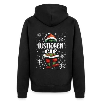 Weihnachtsoutfit Lustloser Elf - Unisex Premium Bio Zip Hoodie - Schwarz - Hinten - Nico (187cm)