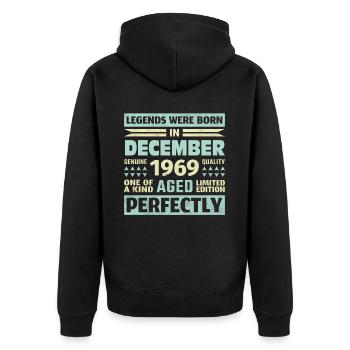 54. Geburtstag Dezember Jahrgang 1969 Vintage - Unisex Premium Bio Zip Hoodie - Schwarz - Hinten - Nico (187cm)