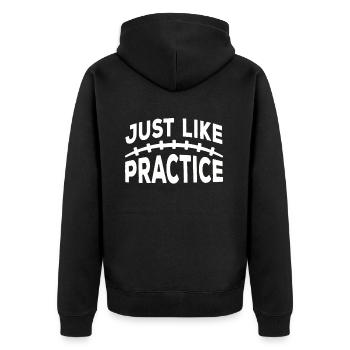 Just Like Practice American Football - Unisex Premium Bio Zip Hoodie - Schwarz - Hinten - Nico (187cm)