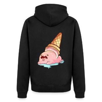 Kawaii Blobfish Melting Ice Cream - Unisex Premium Organic Zip Hoodie - black - Back - Nico (187cm)