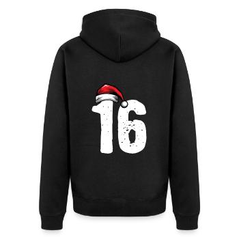 16 Zahl Weihnachten - Unisex Premium Bio Zip Hoodie - Schwarz - Hinten - Nico (187cm)