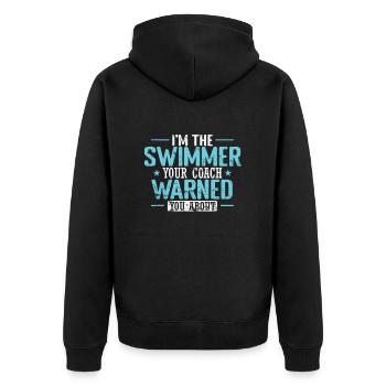 I'm the Swimmer your Coach warned you about - Unisex Premium Bio Zip Hoodie - Schwarz - Hinten - Nico (187cm)
