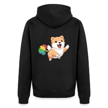 Papillon Witzig Regenbogenfurz - Unisex Premium Bio Zip Hoodie - Schwarz - Hinten - Nico (187cm)