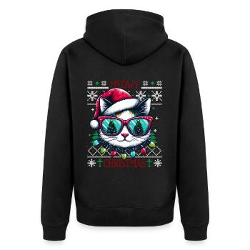Meowy Noël - Pyjama chat PJ Ugly Funny Noël - Veste à capuche bio Premium Unisexe - noir - Dos - Nico (187cm)