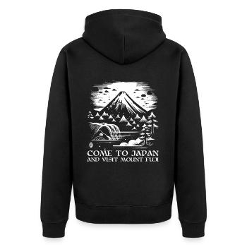Besuche den Berg Fuji - Komm nach Japan - Unisex Premium Bio Zip Hoodie - Schwarz - Hinten - Nico (187cm)