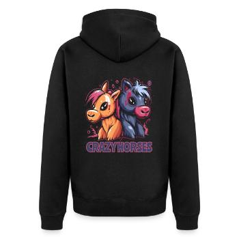 Verrückte Pferde - Unisex Premium Bio Zip Hoodie - Schwarz - Hinten - Nico (187cm)