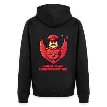 Imagine it's war and no one is going - Unisex Premium Organic Zip Hoodie - black - Back - Nico (187cm)
