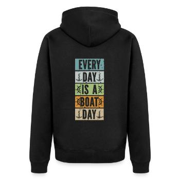 Bootskapitän Lustiger Bootssegelsee Boater - Unisex Premium Bio Zip Hoodie - Schwarz - Hinten - Nico (187cm)