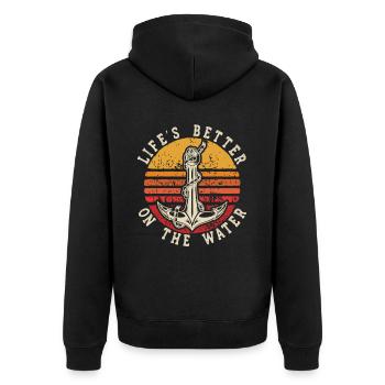 Bootskapitän Lustiger Bootssegelsee Boater - Unisex Premium Bio Zip Hoodie - Schwarz - Hinten - Nico (187cm)