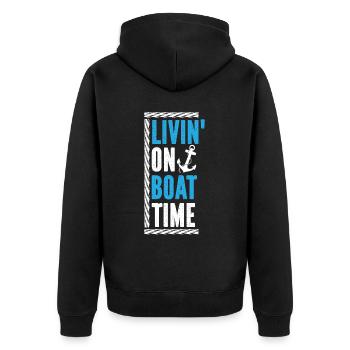 Bootskapitän Lustiger Bootssegelsee Boater - Unisex Premium Bio Zip Hoodie - Schwarz - Hinten - Nico (187cm)