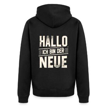Neuer Job erster Arbeitstag Vorstellung Arbeit - Unisex Premium Bio Zip Hoodie - Schwarz - Hinten - Nico (187cm)